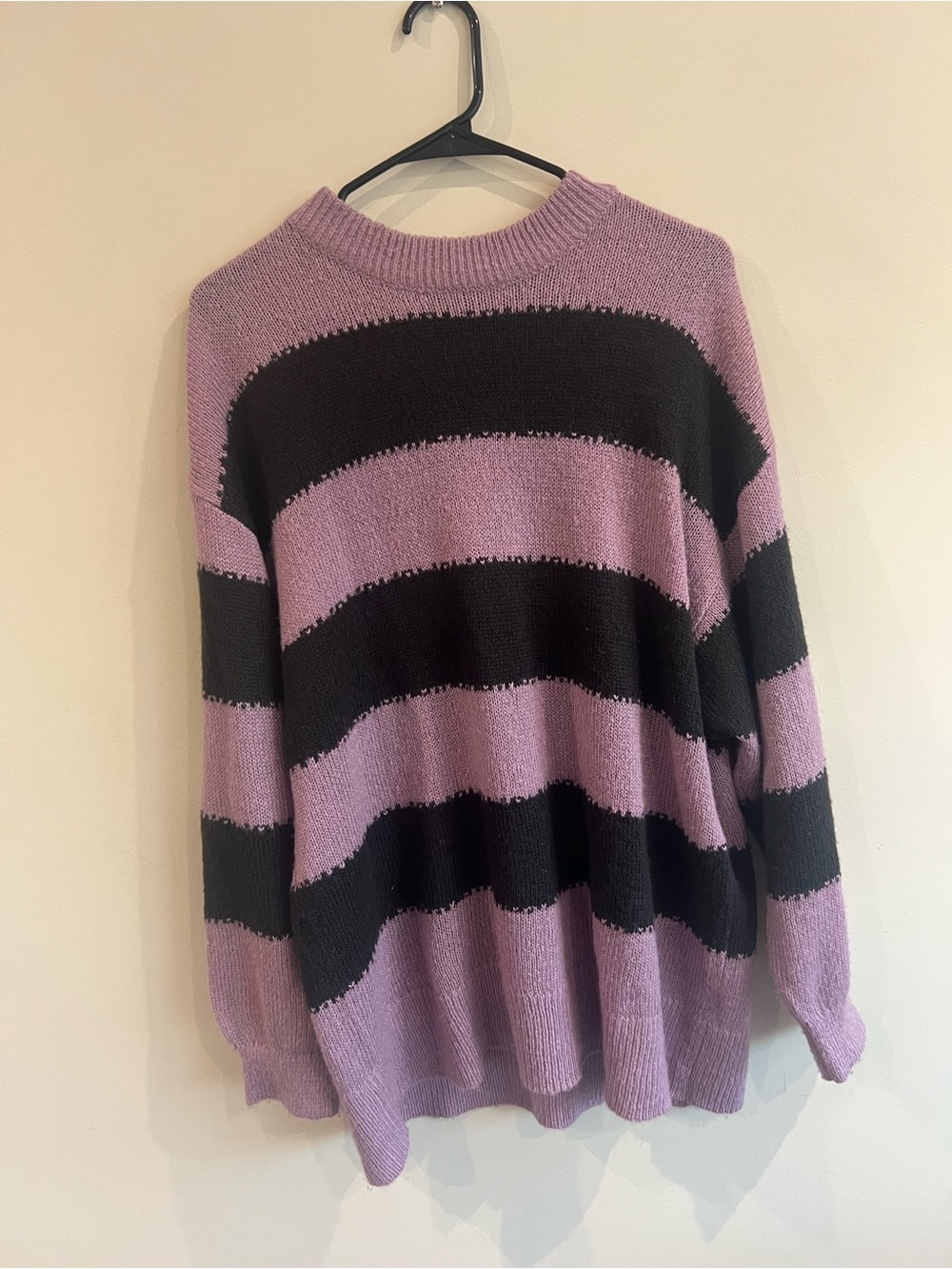 Purple and Black Striped Crewneck Sweater